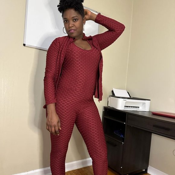 Honeycomb Poly Jacquard Sleeveless Cross Back Jumpsuit - Picture 3 of 4